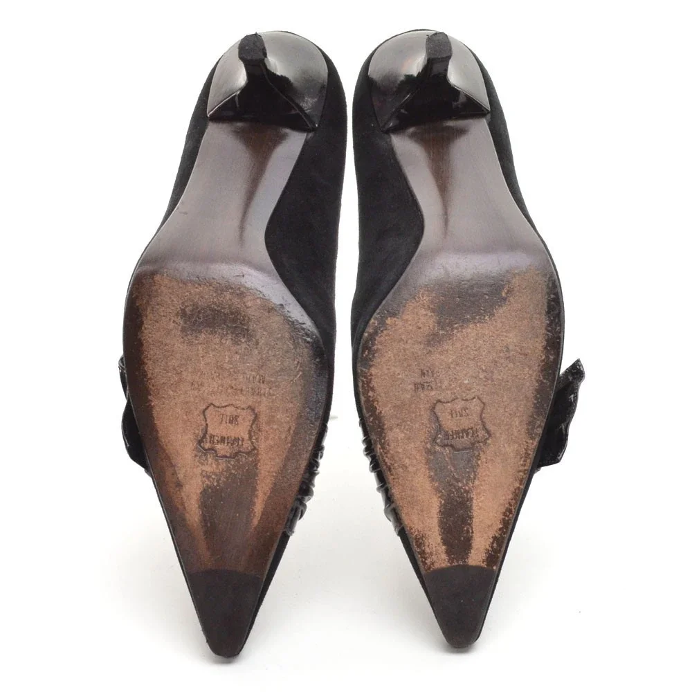 Stuart Weitzman Large Buckle Black Suede Pumps 8 M